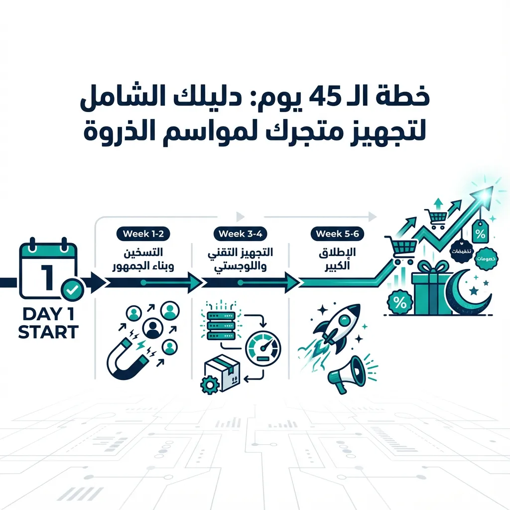 خطة الـ 45 يوم دليلك الشامل لتجهيز المتجر لمواسم الذروة (الجمعة البيضاء ورمضان)